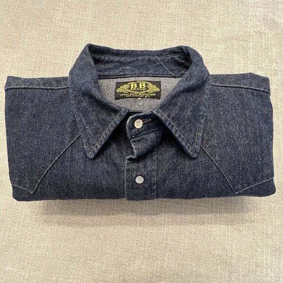 Vtg BB Brand Shirt Mens Pearl Snap Dark Denim Long Sleeve XLarge New Orleans USA - Picture 9 of 9